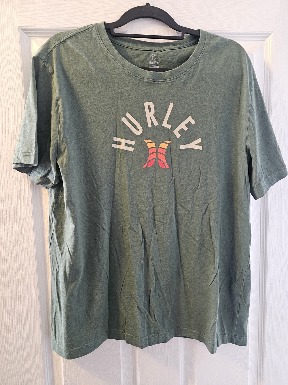 Hurley Men's Short Sleeve Tee in Sage Green with Multicolor Logo